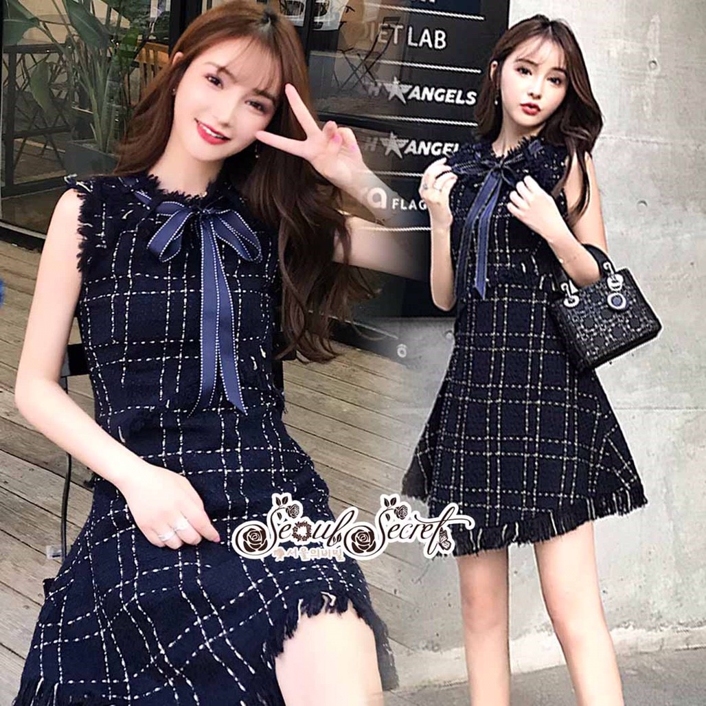 งานเดรสสวยหรูดูไฮคลาสมากคะ ลุคสาวเกาหลี ดีเทลเดรสทรงคอตั้ง