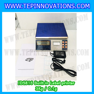 เครื่องชั่งน้ำหนักดิจิตอล พิกัดน้ำหนัก 3kg Built-in Label printer ยี่ห้อ SDS รุ่น IDS816 ค่าละเอียด 0.1g