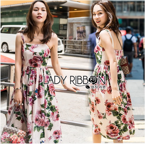 Dress เดรสผ้าเครปพิมพ์ลายดอกกุหลาบบาน