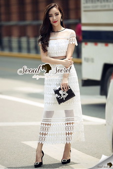 Lady Ribbon Online ขายส่งเสื้อผ้าออนไลน์ เสื้อผ้า Seoul Secret SS09040816 Seoul Secret Say's .... Ivory Heartly K\Lace Party Maxi Dress