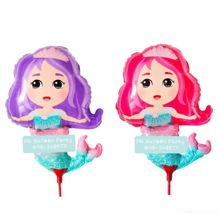 ลูกโป่งก้านนางเงือก ผมสีชมพู Mermaid princess Balloons