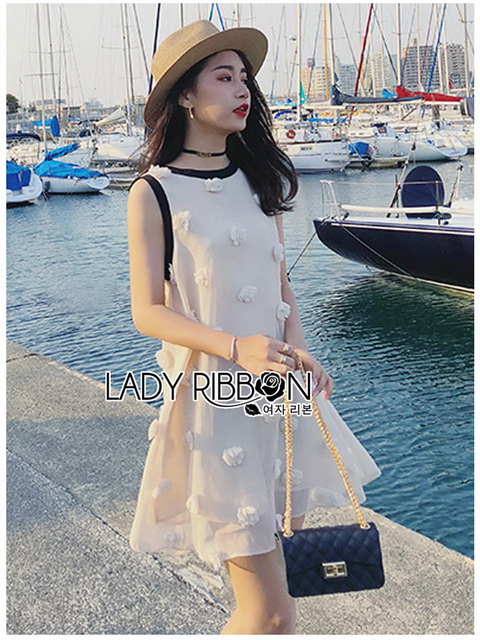 Dress เดรสแขนกุดผ้าลินินสีครีมปักพู่