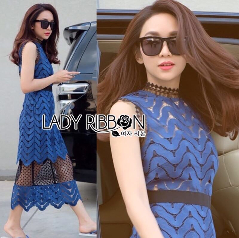 Lady Ribbon เสื้อผ้าพร้อมส่ง เสื้อผ้า Lady Ribbon พร้อมส่ง เลดี้ริบบอนLady Ribbon's Made 🎀 Self-Portrait Scallop High Neck Lace Midi Dress