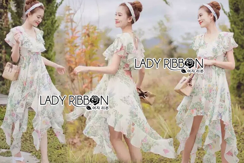 Lady Ribbon's Made 🎀 Lady Leandra Magic Garden Ruffle Printed Chiffon