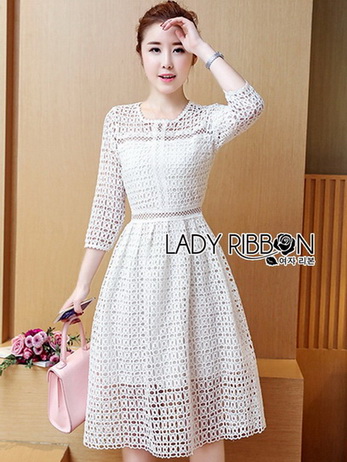 Lady Minimal Dot Embroidered Lace Dress