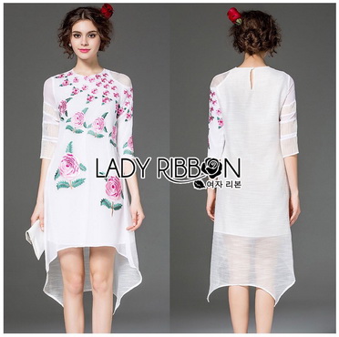 Lady Ribbon Online ขายส่งเสื้อผ้าออนไลน์ของแท้ LR16300616 🎀 Lady Ribbon's Made 🎀 Lady Stephanie Sweet Pinky English Roses Embroidered Dress