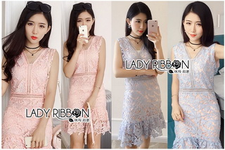 Lady Ribbon Online ขายส่งเสื้อผ้าออนไลน์เลดี้ริบบอน LR15010816 🎀 Lady Ribbon's Made 🎀 Lady Josephine Pastel Guipure Lace Cocktail Mini Dress