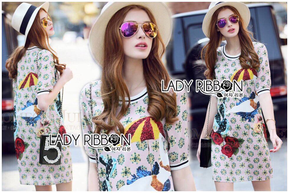 เสื้อผ้า: Lady Ribbon LR10190516 🎀 Lady Ribbon's Made 🎀 Lady Jeanne Sweet Playful Colourful Printed Dress