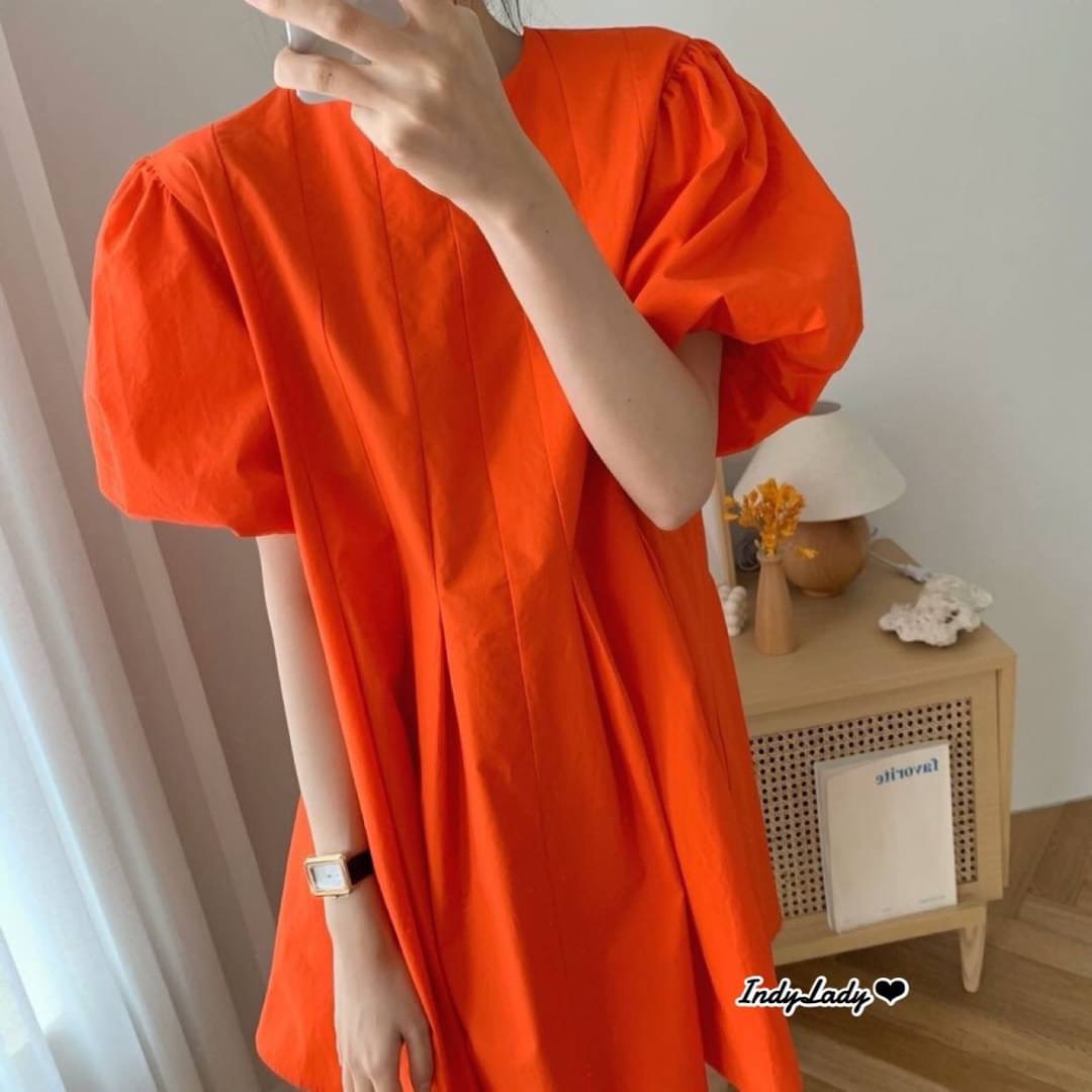 มินิเดรส สีส้มสดใส สีสดโดนใจ