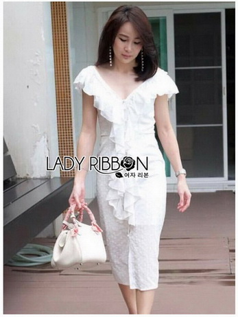Elegant Middle Lady Ribbon Cotton Dress