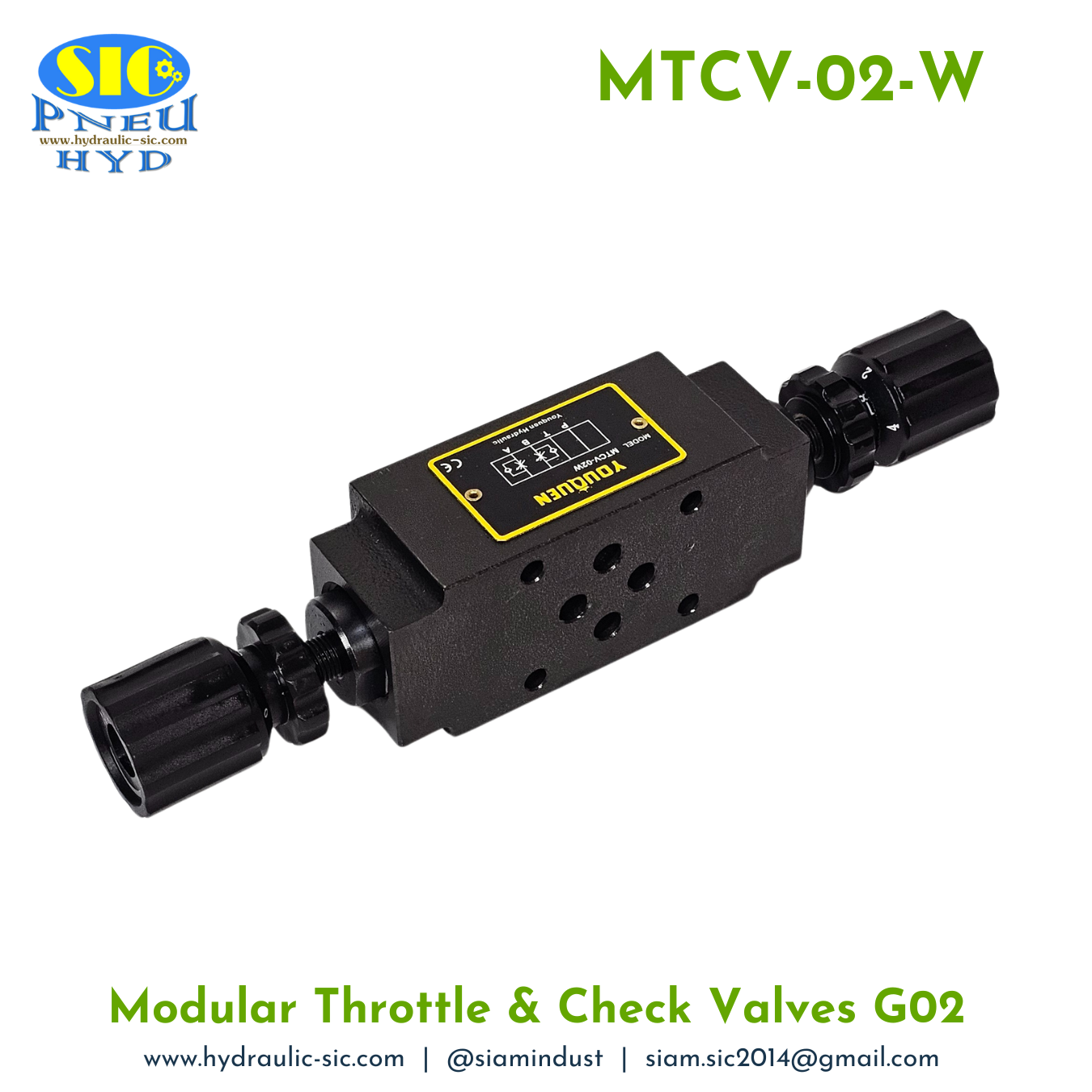 MTCV-02-W : Modular Throttle & Check YOUQUEN วาล์วหรี่แบบซ้อนคุม A B