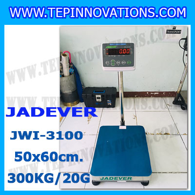 เครื่องชั่งดิจิตอลตั้งพื้น 300kg ยี่ห้อ JADEVER รุ่น JWI-3100 II ขนาดแท่น 50x60cm. เครื่องชั่งน้ำหนัก300กิโล เครื่องชั่งดิจิตอลชั่งน้ำหนัก300kg ตาชั่ง300kg ตาชั่งดิจิตอล300kg เครื่องชั่งดิจิตอล300kg พิกัดน้ำหนัก 300kg ค่าละเอียด 20g