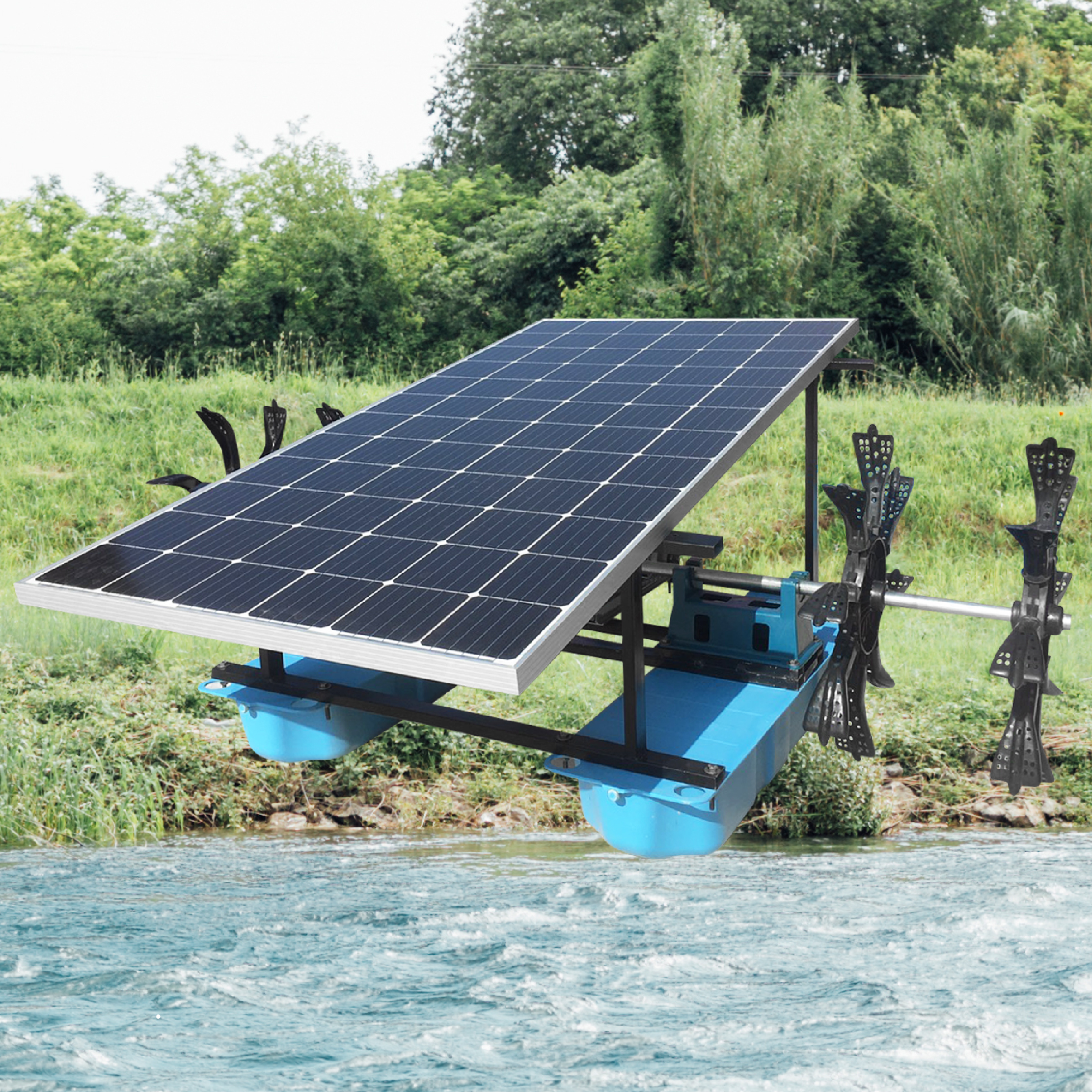 กังหันตีน้ำโซล่าเซลล์ [ รุ่น 24V 500W 4 ใบพัด ] กังหันตีน้ำเพิ่มออกซิเจน บำบัดน้ำเสีย โซล่าเซลล์ พลังงานแสงอาทิตย์