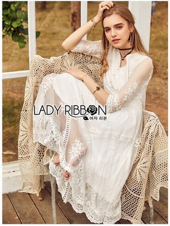 เดรสผ้าลูกไม้สีขาวสไตล์หวาน