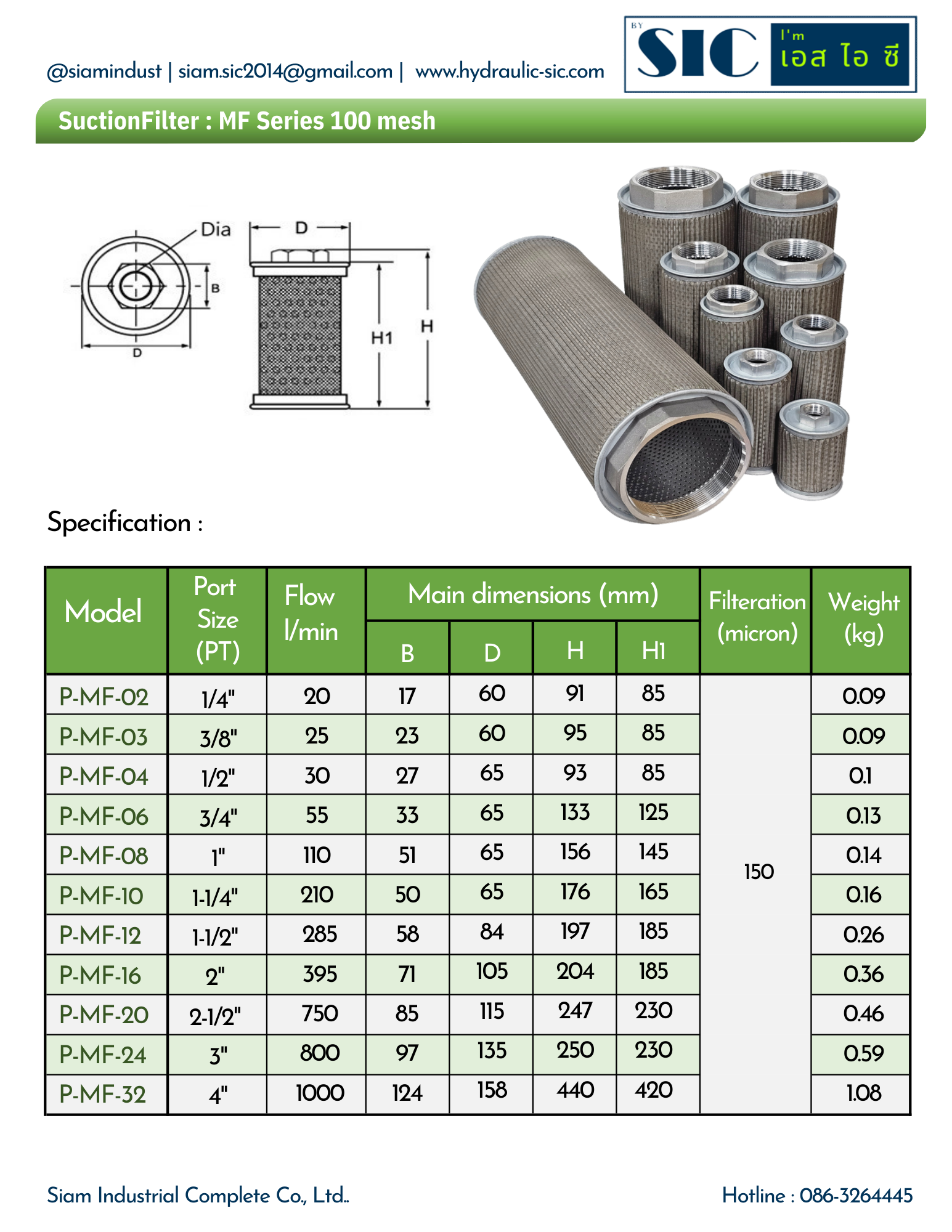 MF-20,MF-24,MF-32 กรองไฮดรอลิค กรองขาดูด Suction Filter : POKE