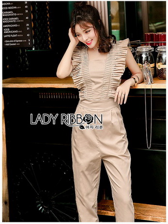 Ruffle Beige Lady Gold Jumpsuit