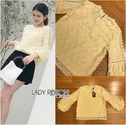 เสื้อแขนยาวผ้าลูกไม้ลายดอกไม้สไตล์วินเทจ