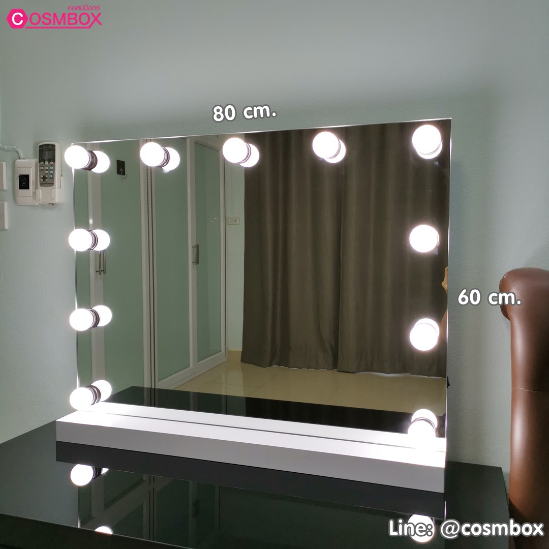 กระจกแต่งหน้า กระจกมีไฟ (Frameless : ไร้ขอบ) - 80x60cm. (รุ่นตั้งโต๊ะ) สีขาว