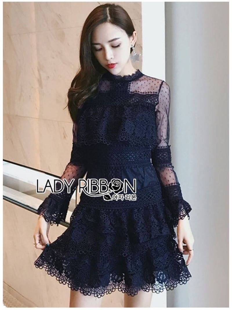 Mini Dress มินิเดรส ผ้าลูกไม้ตกแต่งระบาย