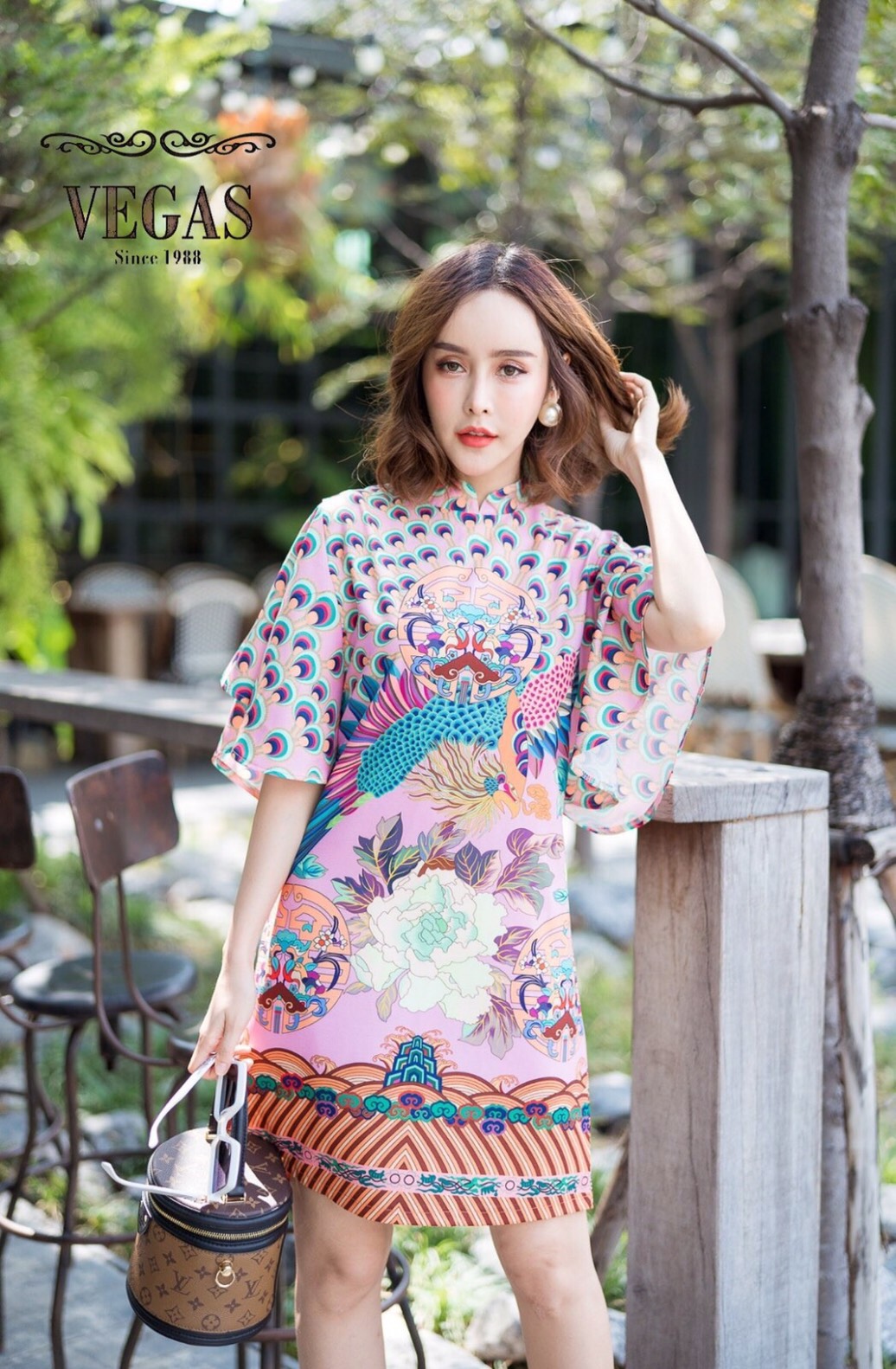 Dress คอจีน ผ้าซาร่าทรงคุณหนู