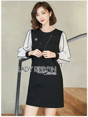 Sleeve Black T-Shirt Lady Ribbon Dress