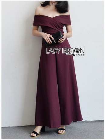 Off-Shoulder Lady Ribbon Twist Jumpsuit