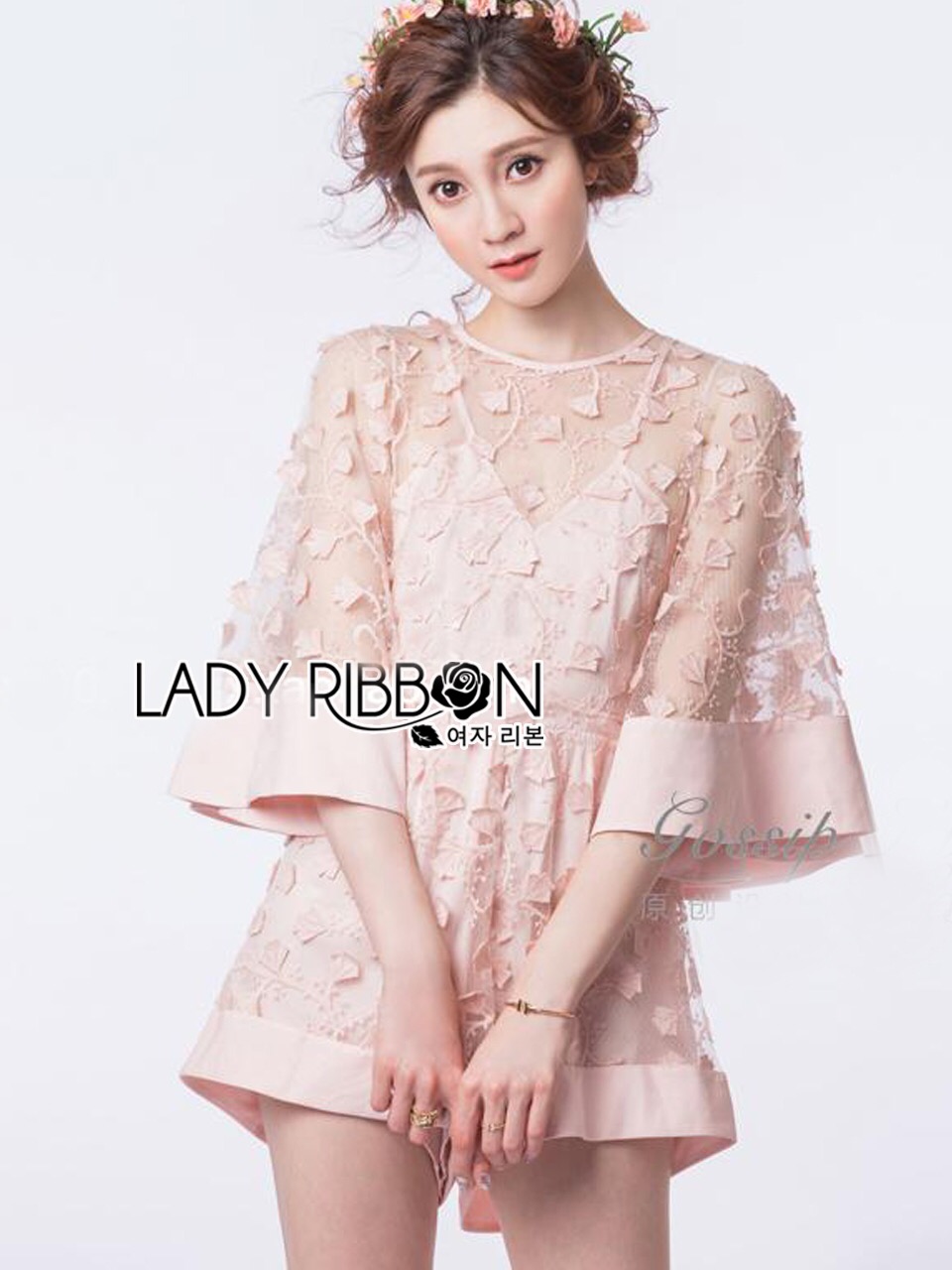 Lady Ribbon's Made Lady Taylor Little Princess Flower Embroidered Flared-Sleeve Playsui