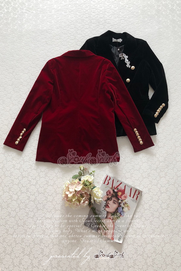 เสื้อสูทลุคสาวเกาหลีสีแดงเปรี้ยวหรูกับสีดำ