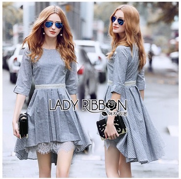 Lady Ribbon Dress with Lace Lining ขายส่งเดรสผ้าคอตตอน