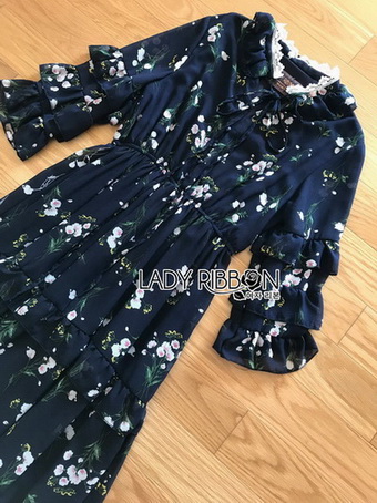 เดรสยาวผ้าชีฟองสีน้ำเงิน