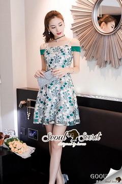 Lady Ribbon Online ขายส่งเสื้อผ้าออนไลน์ Seoul Secret SS18280716 Seoul Secret Say's .... Laurah Emerad Leaf Ivory Flow Net Dress