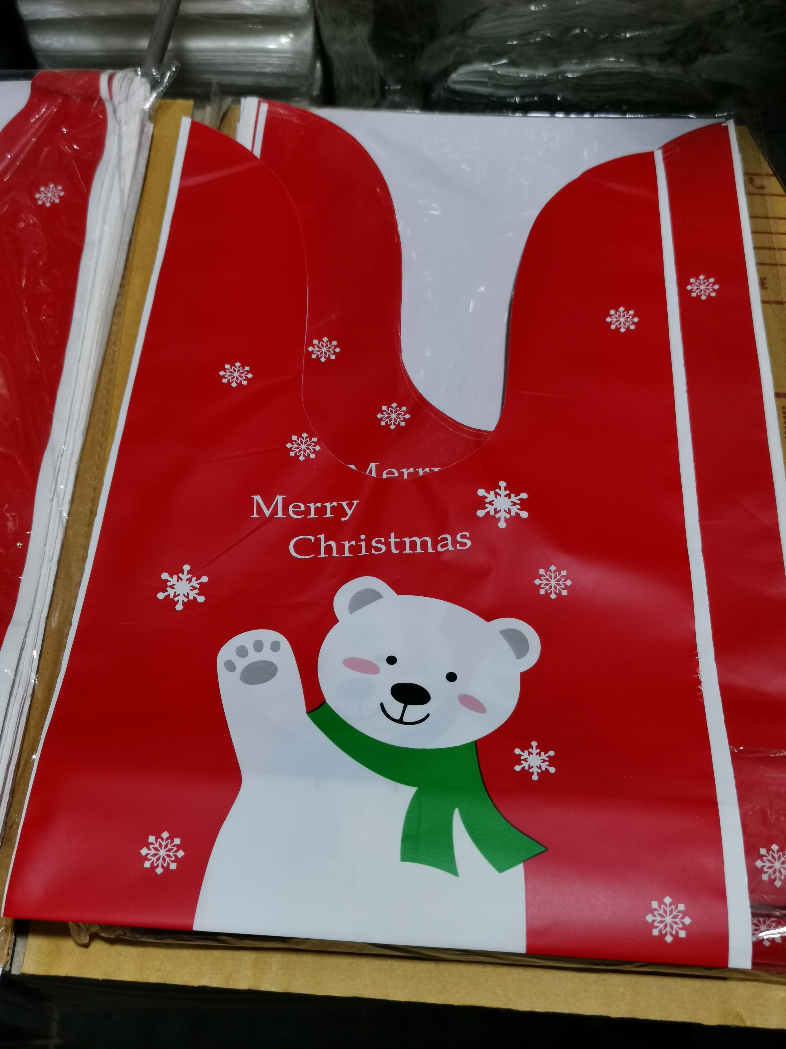 🇹🇭ส่งทุกวัน ถุงหูกระต่าย 17.5×28+7.5cm. 1แพ๊ค/1ลาย คริสมาส Merry Christmas ถุงพลาสติก ถุงของชำร่วย j12 bbpo