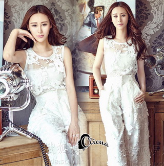 Lady Ribbon Online ขายส่งเสื้อผ้าออนไลน์ Cliona เสื้อผ้า CN02090816 Cliona Made' Luxury Floral White Lace Top + Pant Set