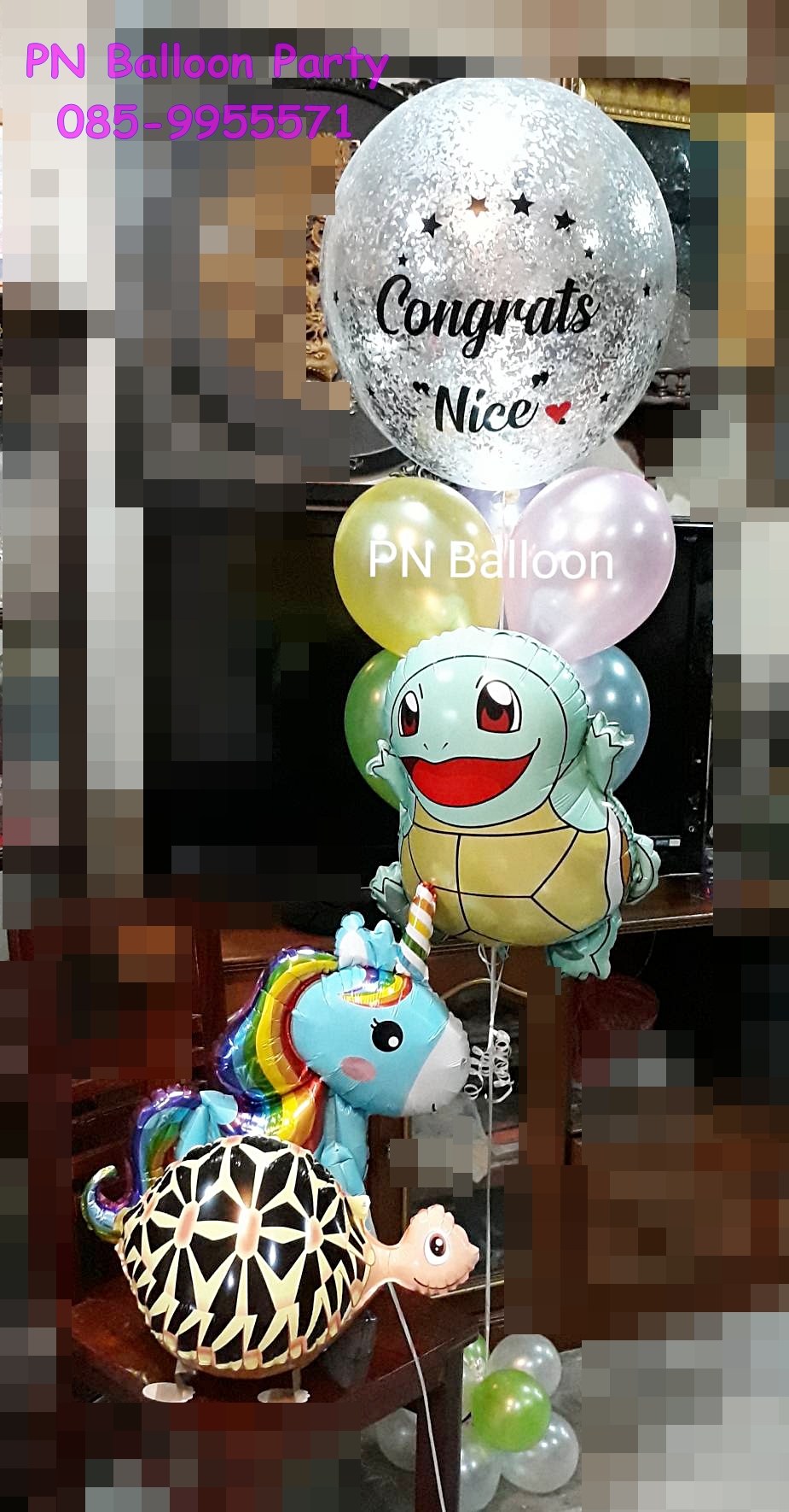 ช่อลูกโป่งเต่าVSโปเกมอน ม้ายูนิคอร์น Pikachu Balloons