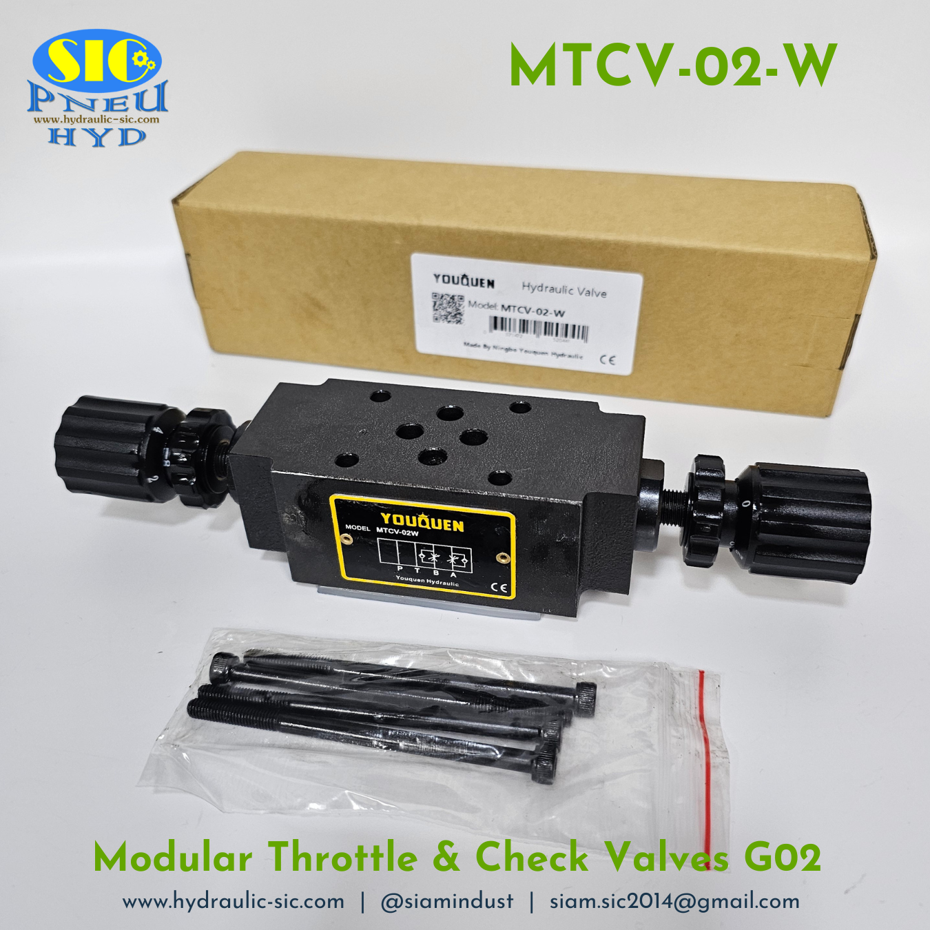 MTCV-02-W : Modular Throttle & Check YOUQUEN วาล์วหรี่แบบซ้อนคุม A B