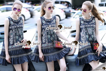 Lady Ribbon Online เสื้อผ้าออนไลน์ ขายส่งของแท้ราคาถููก SS13110716 Seoul Secret Say's... Bohe Style Sticky Furnish Navy Dress