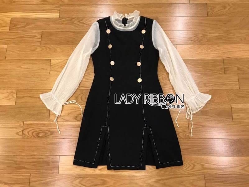 Dress เดรสสีดำทับเสื้อขาวตกแต่งกระดุมสองแถว