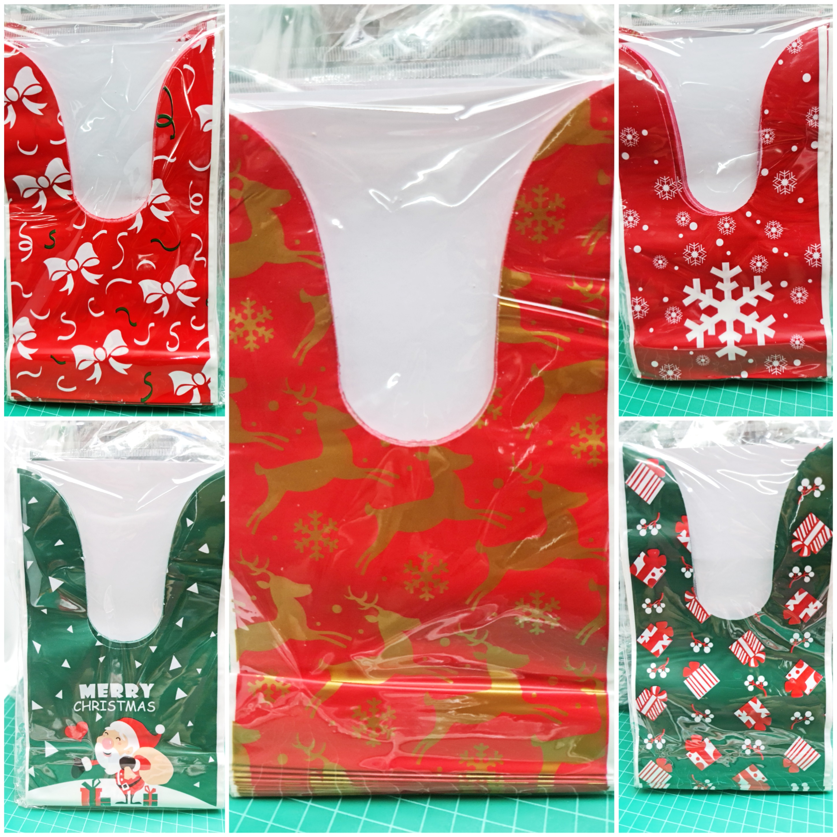 🇹🇭ส่งทุกวัน ถุงหูกระต่าย 13×22+6.5cm. / 13.5*23+6.5cm. ~50ใบ/แพ๊ค/1ลาย ปีใหม่ คริสมาส Happy ถุงพลาสติก ถุงของชำร่วย j12 bbpo