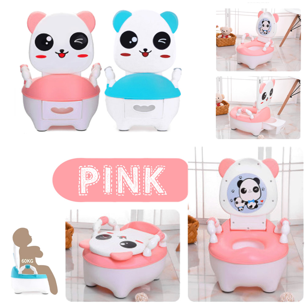 Panda Toilet Trainer Jumbo กระโถนฝึกถ่าย ลายแพนดา พร้อมกระโถนในตัว ที่นั่งขนาดใหญ่ นั่งสบายพร้อมแขนจับและฝาปิด Pink