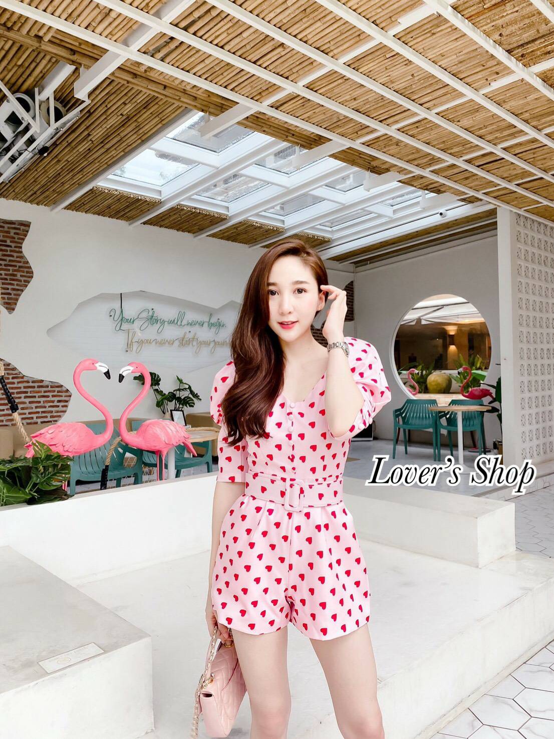 จั้มสูทขาสั้นลายหัวใจ