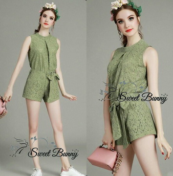 Lady Ribbon Online เสื้อผ้าออนไลน์ ขายส่งของแท้พร้อมส่ง Sweet Bunny SW10250716 Sweet Bunny Present... Green Invert Lace Shorts Set