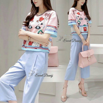 Lady Ribbon พร้อมส่งเสื้อผ้าออนไลน์ SW04120716 Sweet Bunny Present... Gymnastic Blue Pants Set