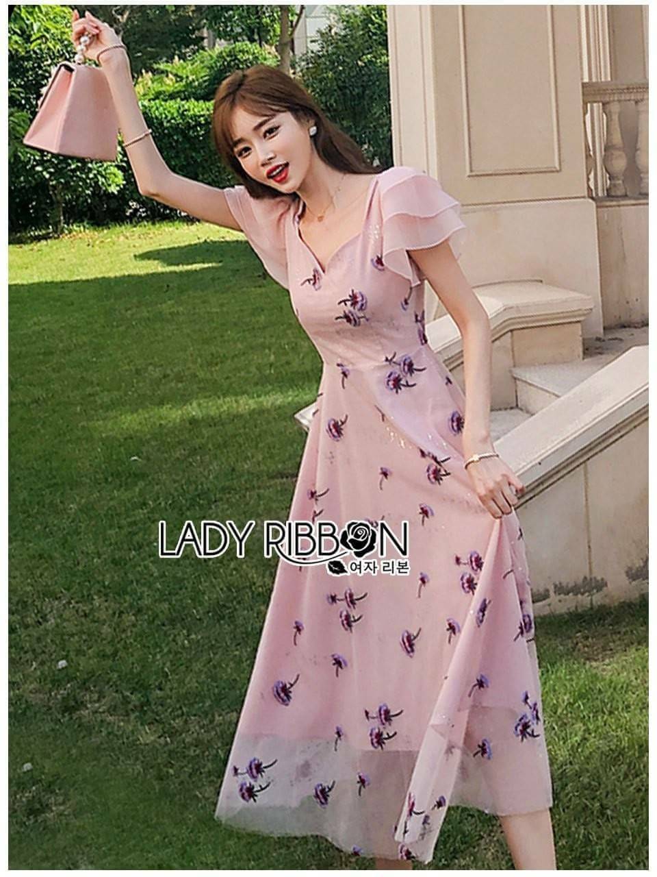 Dress เดรสลูกไม้ผ้าทูลสีชมพูอ่อน