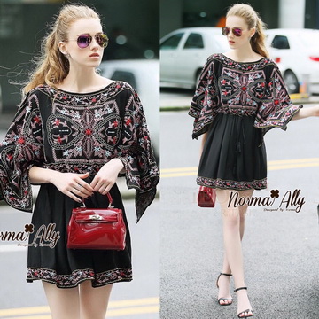 Lady Ribbon Online เสื้อผ้าออนไลน์ ขายส่ง NA10110716 🎉Normal Ally Present embroider elegant tribes dress🎉 (เดรสปักทั้งชุดค่ะ , มีซับใน)