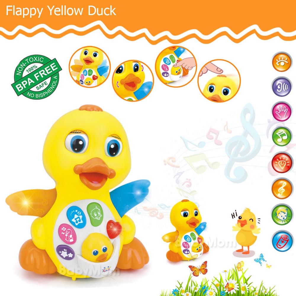 Huile Toy เป็ดเหลืองดุ๊กดิ๊ก Yellow Flappy Duck เป็ดดุ๊กดิ๊ก เป็ดชวนคลาน เดินหน้า ถอยหลัง พร้อมเสียงเพลง แสงไฟ
