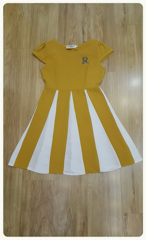 ชุดเดรสเกาหลีผ้าพื้นสีชมพู,สีเหลืองสีฟ้า