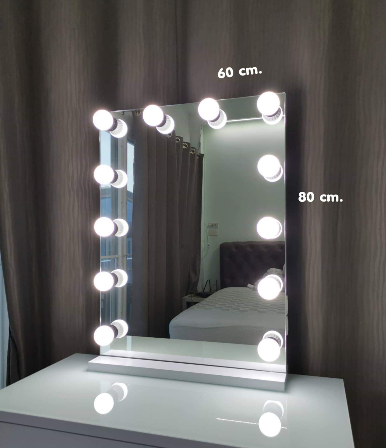กระจกแต่งหน้า กระจกมีไฟ (Frameless : ไร้ขอบ) - 60 x 80cm. (รุ่นตั้งโต๊ะ) สีขาว