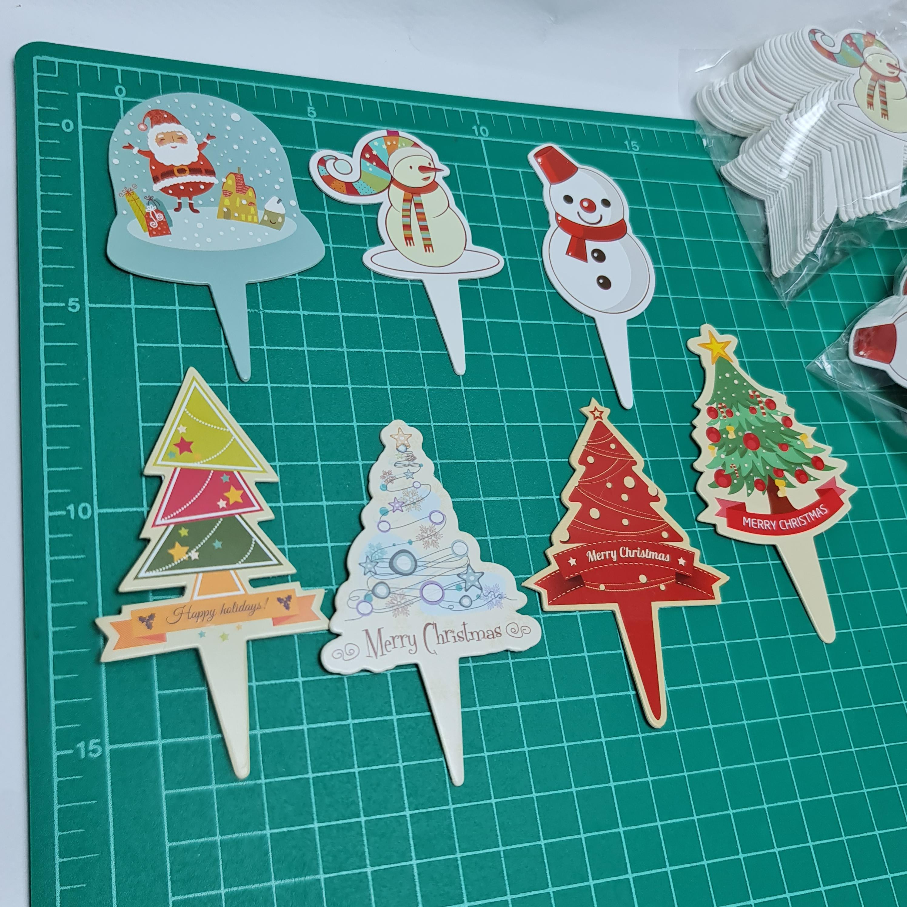 ✅🇹🇭 ป้ายปักเค้ก กระดาษ ประดับเค้ก 30ชิ้น/แพ็ค Merry Christmas คริสมาส ปีใหม่ ป้ายเค้ก j12 เจริญ12