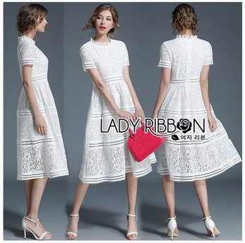 White Lace Dress เดรสผ้าลูกไม้สีขาวตัดต่อเลเยอร์
