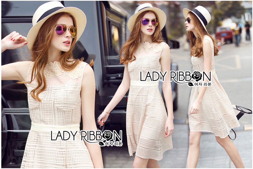 Lady Ribbon Online LR14020616 🎀 Lady Ribbon's Made 🎀 Lady Selena Classic Elegant Sleeveless White Mixed Lace Top
